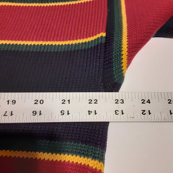 VTG 90's Tommy Hilfiger Men's Heavy Cotton Sweater Striped Color Block Size L - Picture 6 of 7